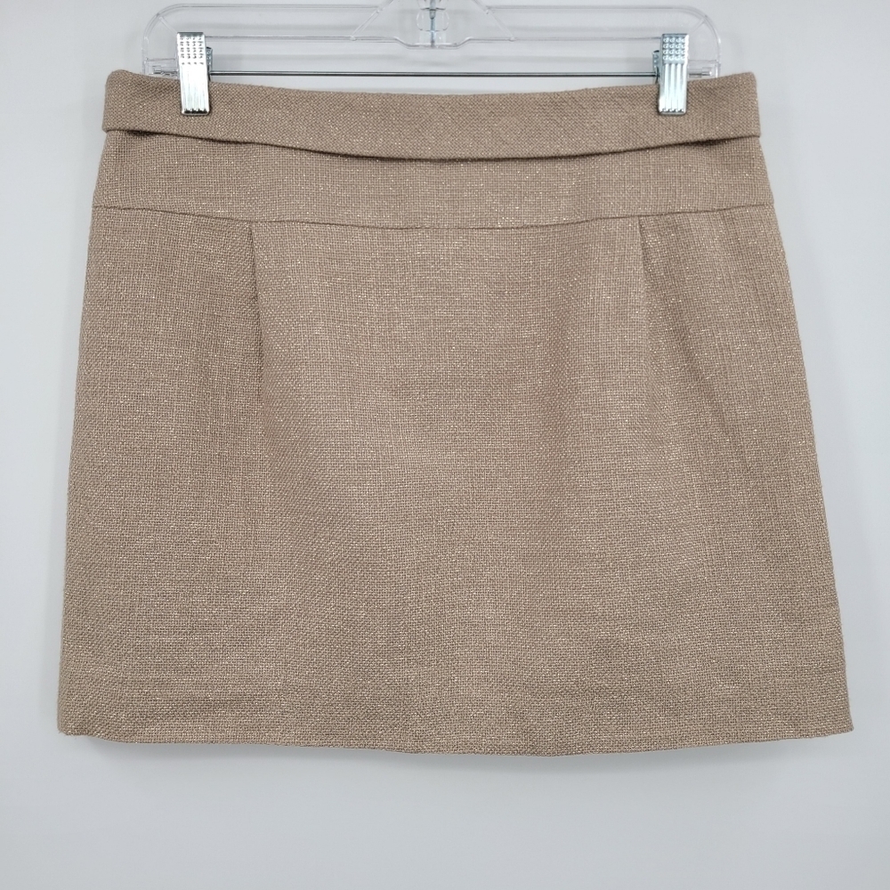 J.Crew Linen / Cotton Blend Tan and Gold Metallic Mini Skirt